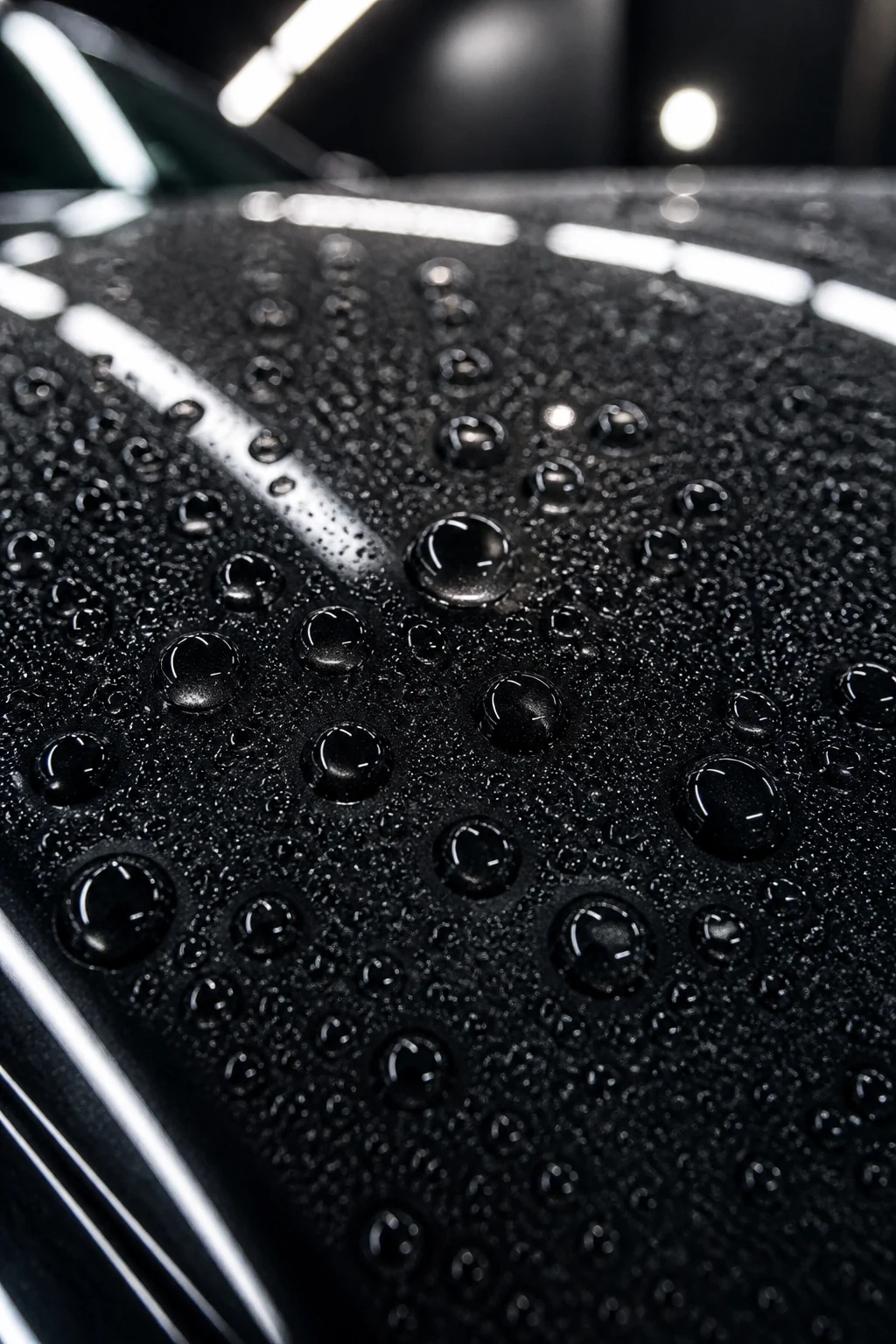 Gotas de agua sobre pintura negra con protección cerámica