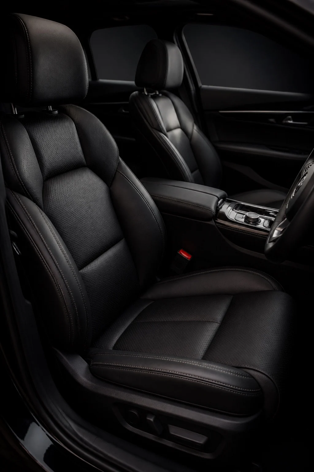 Interior de cuero negro limpio y acondicionado